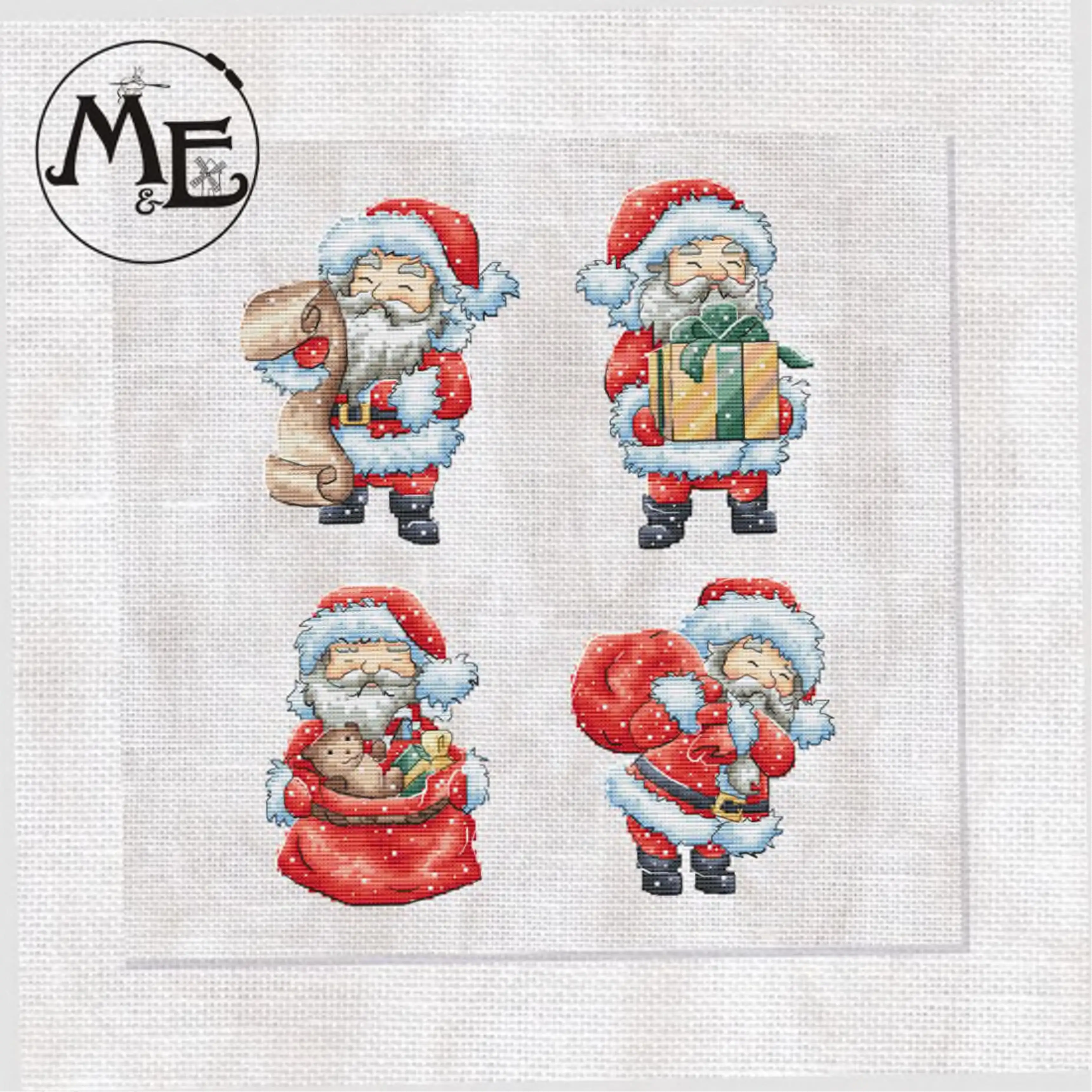 Kreuzstich-Set, gezähltes Kreuzstich-Set, Kreuzstich-Set, 28 ct, 11 ct, 14 ct, 32 ct, metallisch, Aida, 15 – Weihnachtsmann 34–39