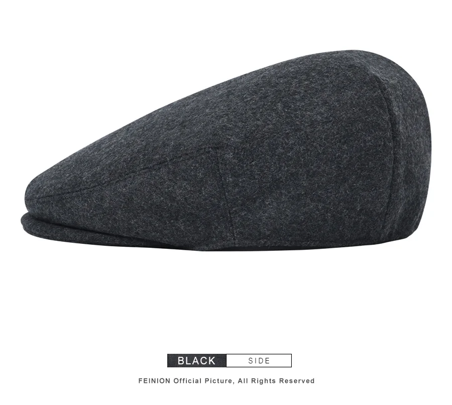FEINION Winter-Mütze für Herren, Newsboy-Mütze, Wollmischung, flache Kappen, großes Karo, Fischgrätenmuster – Detail 6