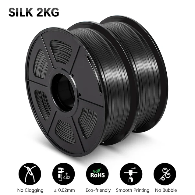 GOHIGH 2 Rolls PETG PLA SILK 3D Printing Filament 1.75MM Children Creative Model Material For 3D Pen & Printers SILK Black 2KG