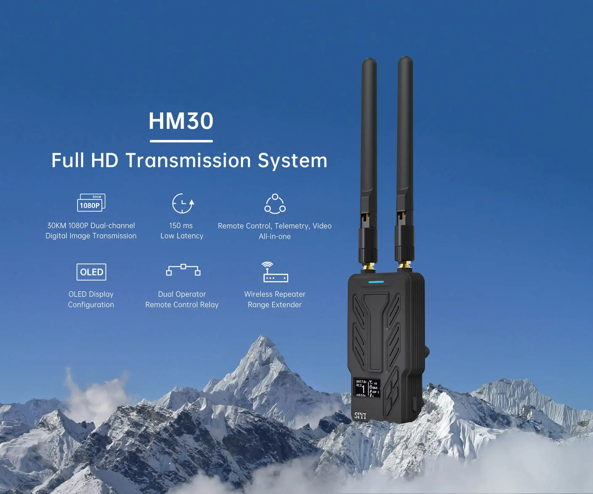 Description Picture 2 of itemSIYI HM30 Long Range Full HD Digital Image Transmission FPV System 1080p 60fps 150ms SBUS PWM Mavlink Telemetry OSD 30KM CE FCC