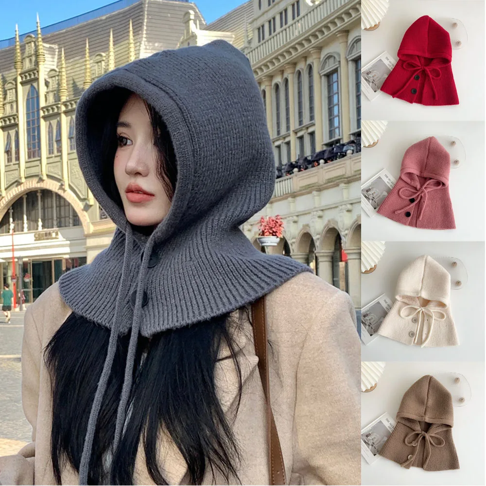 

Elastic Adjustable Button Drawstring Warm Ring Scarf Outdoor Ski Snood Collar Muffler Cap Knitting Wool Pullover Scarves DIY