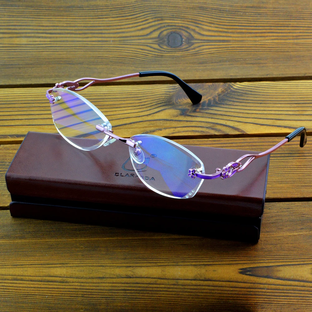 

Rimless Luxury Flower Decoration Hinge Exquisite Temples Diamond Cut Multilayer Coating Women Reading Glasses +0.75 To +4