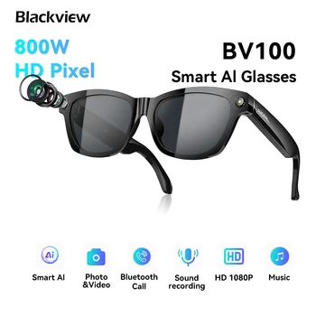 Occhiali intelligenti Blackview BV100 Bluetooth AI con registrazione video con fotocamera da 8 MP, occhiali da sole con traduzione in tempo reale, WiFi e BT 5.4
