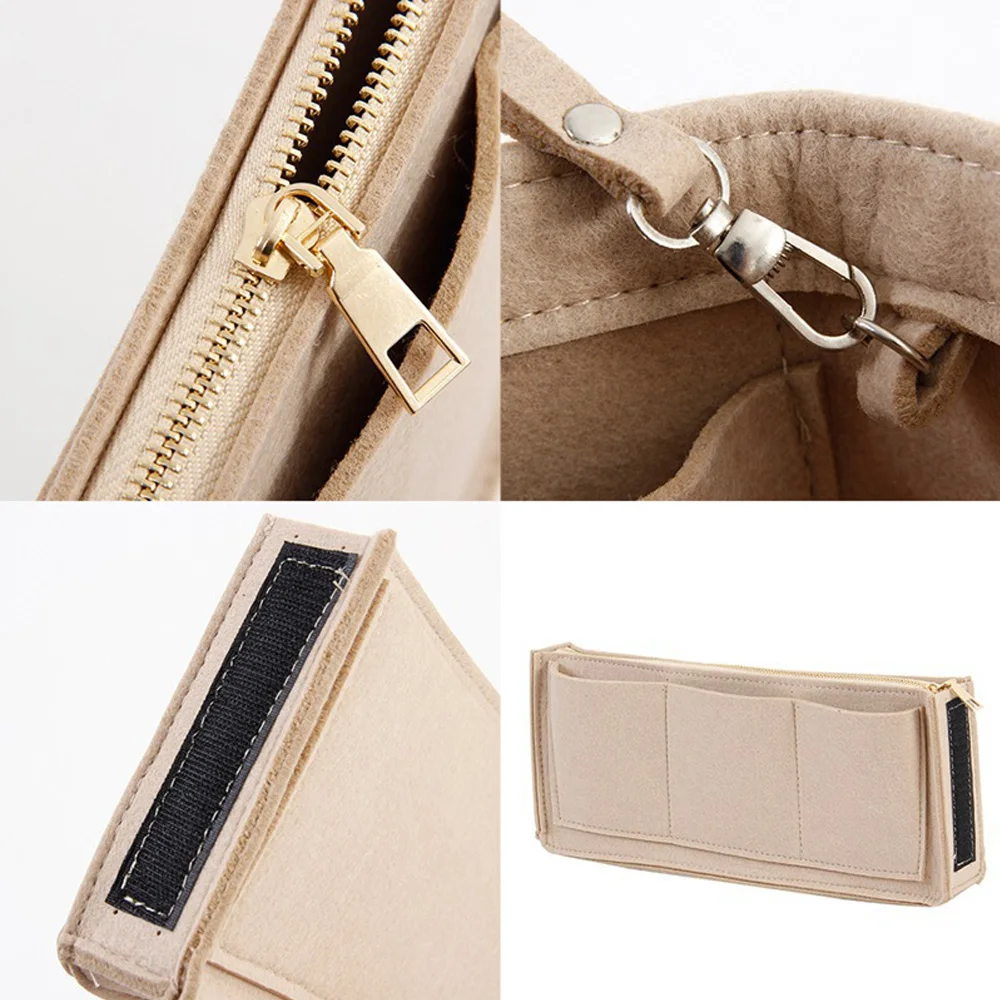 Organizer Per Borse In Feltro Con Cerniera: Multitasche Per Tote Bag, Inserti Per Organizzare Portafogli E Accessori, Taglia M (25,9x13x19,8 Cm), Nero