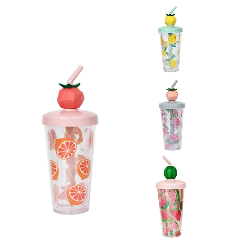 

Colorful Fruit Mixing Cup Double Layer Transparent Straw Cup Summer Cold Drink Popular Creative Handy Cup