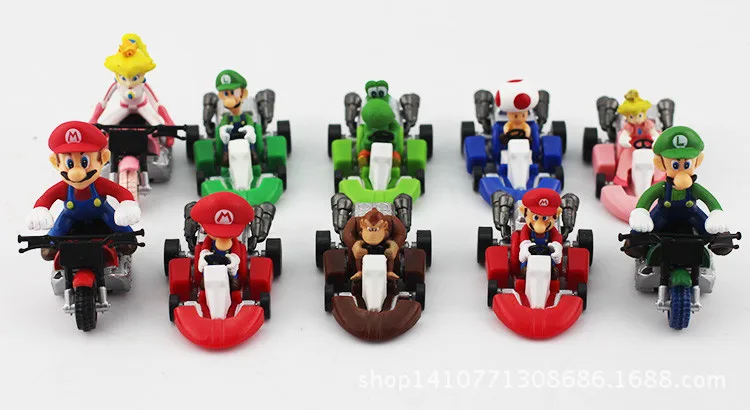 2pcs Super Mario Racing Kart Figure Model Bowser Mushroom Kawaii Cars Toys  - Railed/motor/cars/bicycles - AliExpress