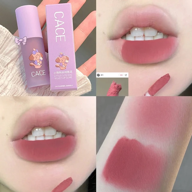 Cute Dog Velvet Lip Mud Peach Pink Lip Glaze Matte Liquid Lipstick Waterproof Long Lasting Velvet Nude Red Lip Tint Cosmetics