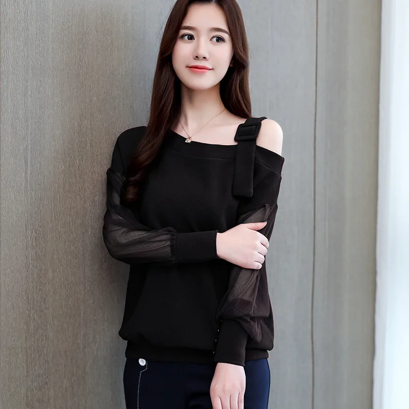 

New Elegant Spring Casual New Long Sleeve Shirt Women Solid Korean Fashion Sexy Off Shoulder Tops Female Women Pullover T-Shirts
