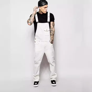 2024 Men Stylish Slim Biker Jeans Bib Overalls Jumpsuits jeans Man Streetwear Casual Stretch Ripped Dungarees Male Strap Jeans 1