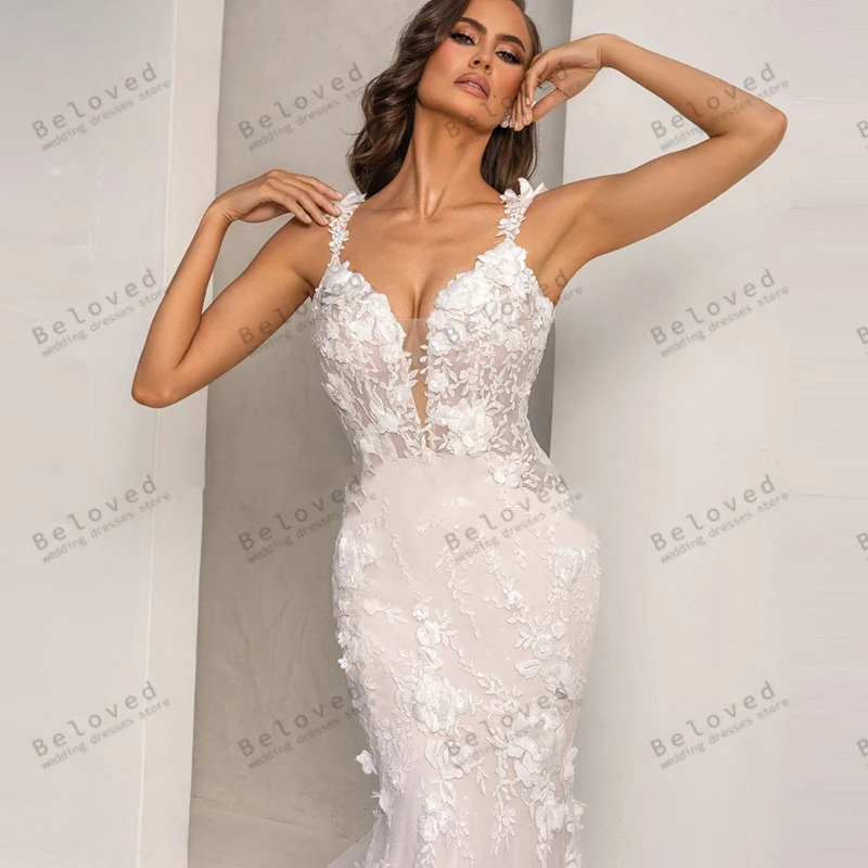 Classic Wedding Dresses For Women Sexy V-Neck Backless Bridal Gowns Lace Appliques Spaghetti Straps Vestidos De Novia Customized 3
