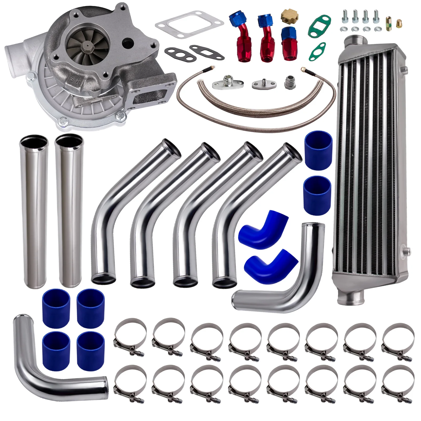 T3/T4 A/R.63 73 Trim 400 + Hp Universal Turbo + Intercooler + Pipe + Oil Line Kit
