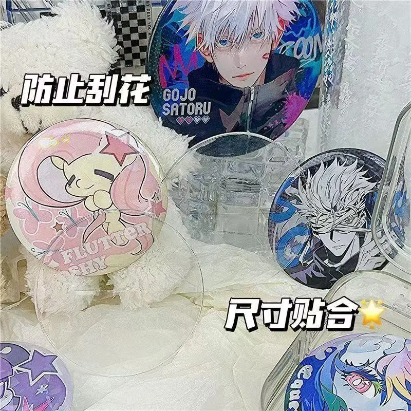 6개입 투명 원형 배지 보호 슬리브, 58mm & 75mm 이타백 장 스크래치 방지 및 낙하 방지 파우치