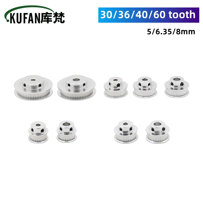 KUFAN GT2 타이밍 풀리 3D 프린터 풀리 30 36 40 60 80 치아 풀리 휠 보어 5mm 8mm 10mm 알루미늄 기어 치 폭 6mm 부품