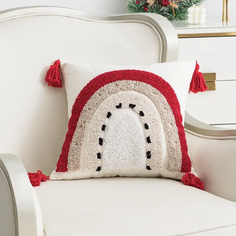 Christmas Throw Pillow Red Geometric Plush Autumn And Winter Embroidered Cushion Cover Home Living Room Sofa Throw Pillow Cover