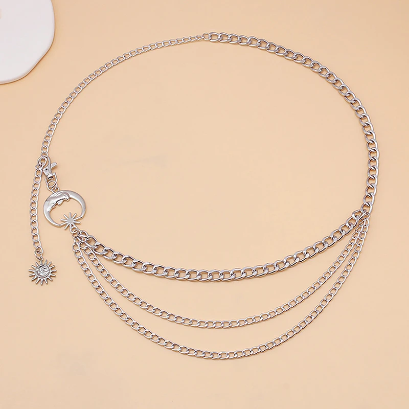 1Pc Women Waist Chain Belt for Dress Skirt Belts with Moon Star Waistbands Gold Silver Ladies Clothing Accessories - Image 4