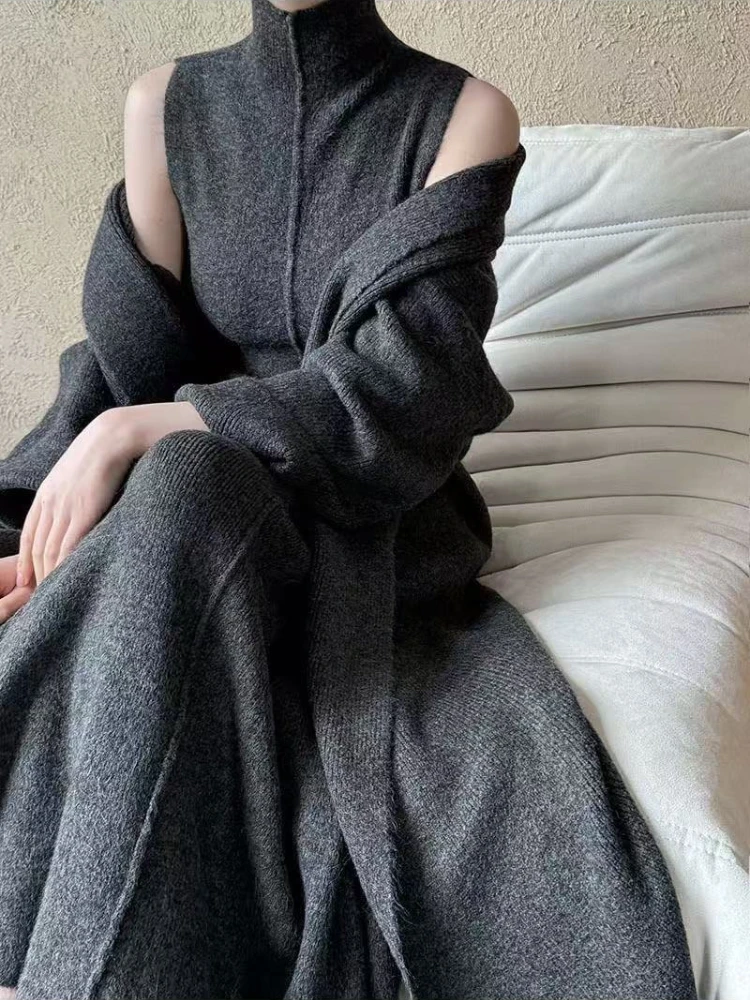 الجديد في أزياء الخريف والشتاء فستان ماكسي منسوج ب...