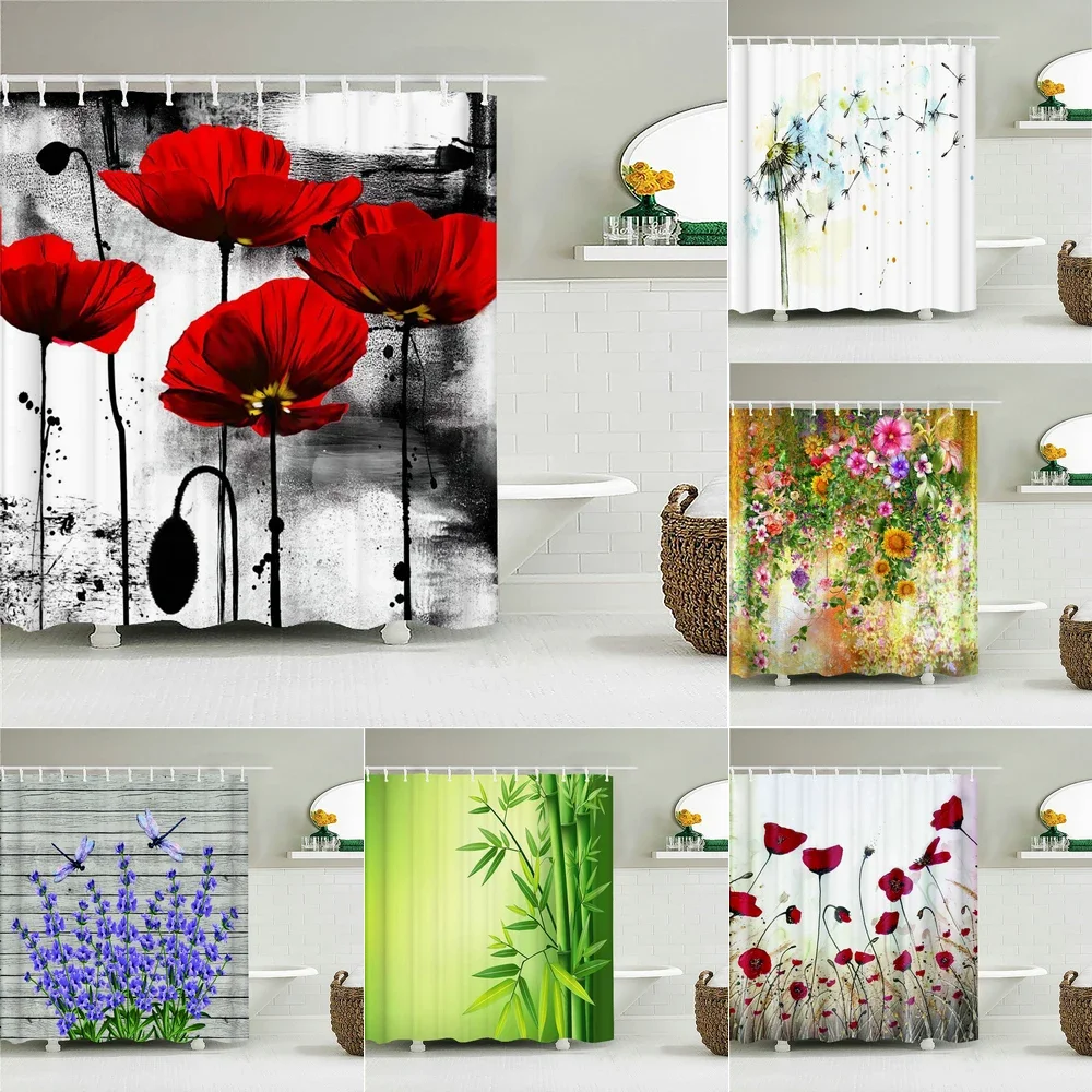 

Красивый, красочный, цветочный шторы для душа с цветочным принтом, Frabic, водонепроницаемая декоративная занавеска для ванной из полиэстера с крючками, 240x180 см