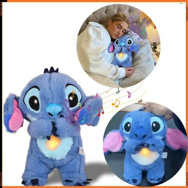 Stitch Doll Toys Baby Breathing Bear Plush Soothing Doll Soothing Music Sleeping Companion Sound And Light Plush Toys Kids Gift 2