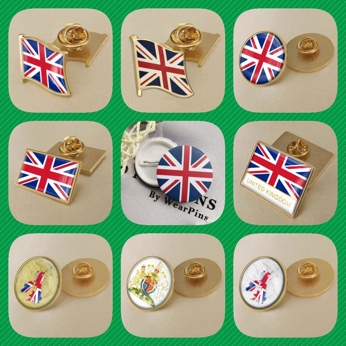 

United Kingdom Map Flag National Emblem National Flower Brooches Badges Lapel Pins