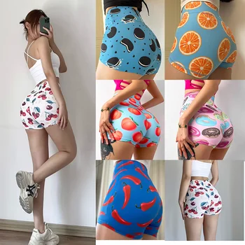 Lightweight Second-Skin Biker Shorts - High Waist Booty Lift Patterned Gym Shorts for Summer Workouts