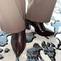 Brand Pu Black Ankle Boots 2025 Autumn French Retro Pointed Toe High Heel Chelsea Boots Metal Decoration Designer Short Booties - Image 4