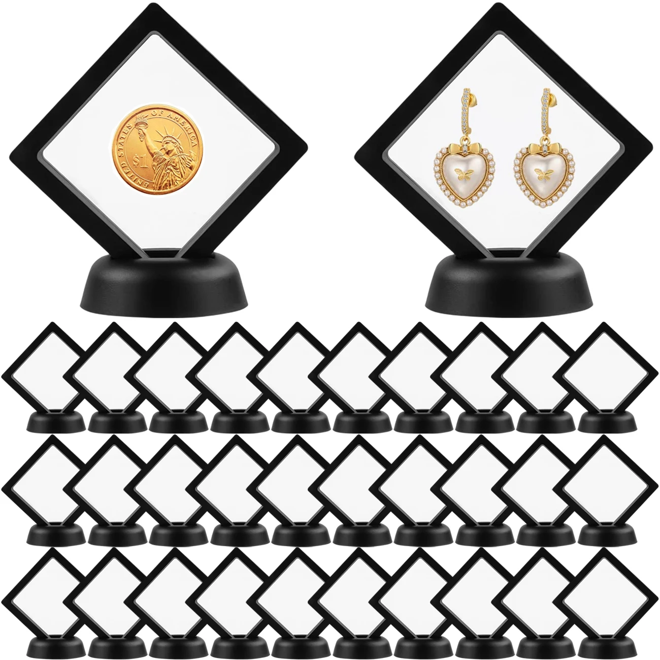 

5/10/20/30Pcs Floating Coin Jewelry Display Stand Storage Box For Earring Gems Ring Doll Badge Challenge Medal Holder Organizer