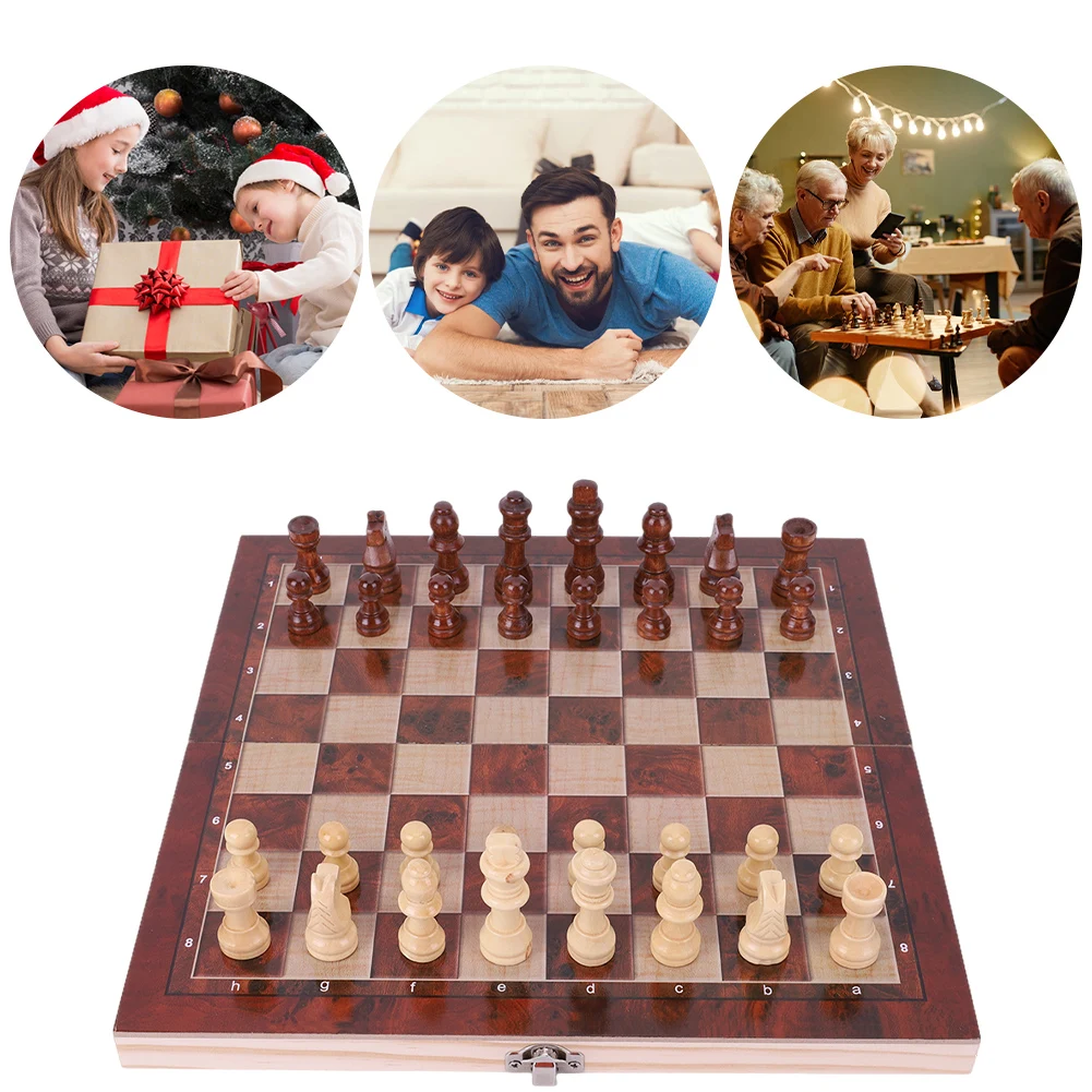 Large Chessboard 29x29cm Developing Strategic Thinking 3 in 1 Chess Chekers Backgammon No Toxic Wood Board Game for Boys Girls