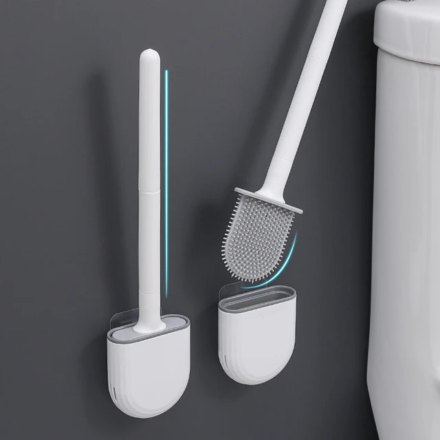 Toilet Silicone Brush Holder Wall-mounted Cleaning Brush Set Toilet Brush  Water Leak Proof Bathroom Durable Cleaning - AliExpress