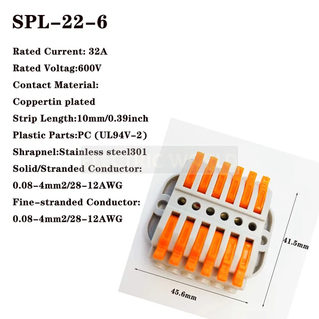 Wire Connector SPL 212 plug in waterproof connector Compact electrical fast connection Universal Terminal Block power connector SPL-2-6