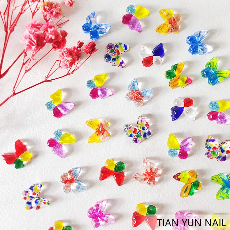 

50pcs Resin Kawaii Accessories Butterfty Nai Charms Decoration Butterfly Nail Jewelry Nail Art Rhinestones Ornament Accessories
