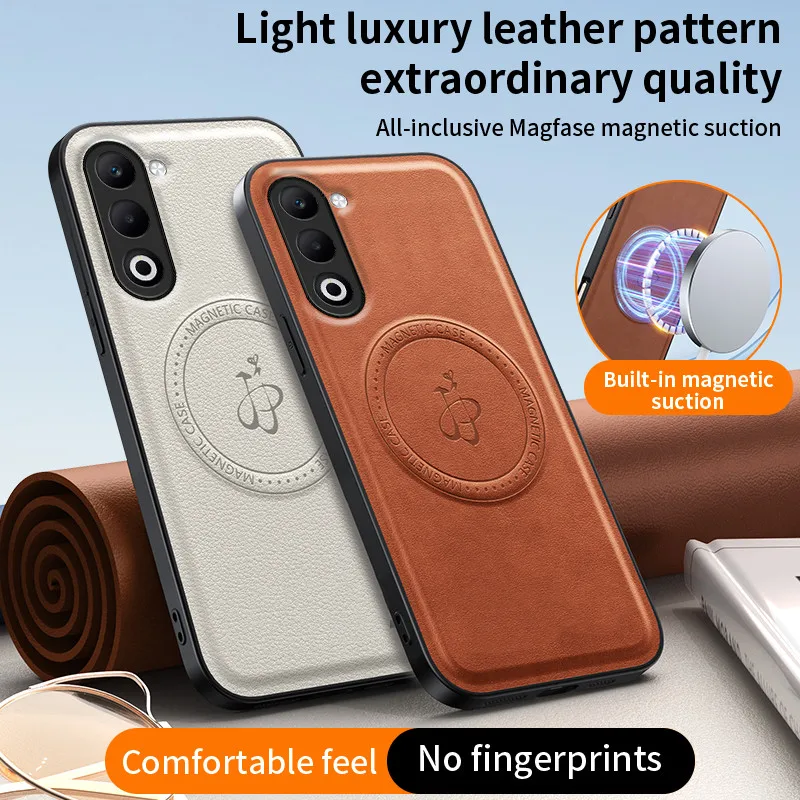 Magnetic Wireless Charging PU Leather Protective Case with Hard Back Shell