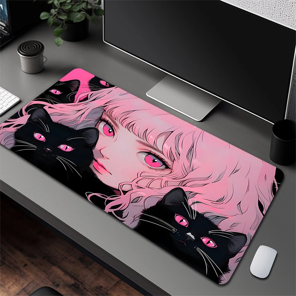Anime Girls Rubber Large Mouse Pad Gamer Mousepad Office Non-Slip Cute Cat Mouse Mat Kawaii Desk Mat Gaming Keyboard Pad Carpet