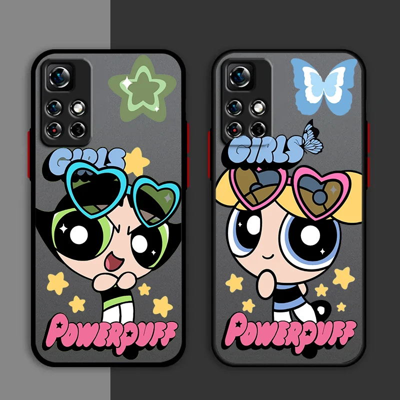 귀여운 재미있는 P-Powerpuff Girls 전화 케이스, 레드미 노트 13 12 11 10 프로 플러스 S T 라이트 4G 5G 반투명 매트 커버