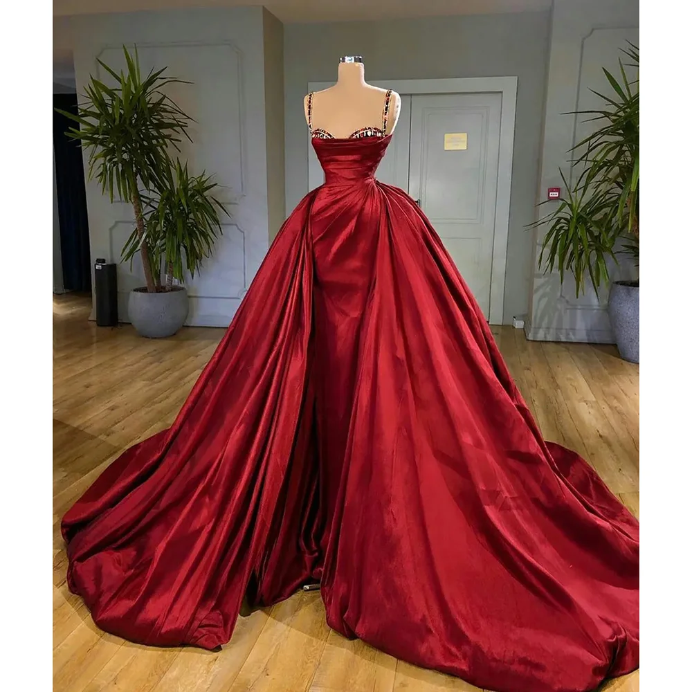 

Великолепное красное платье-Русалка для выпускного вечера со съемным шлейфом из тафты 2024, вечерние платья с кристаллами и стразами