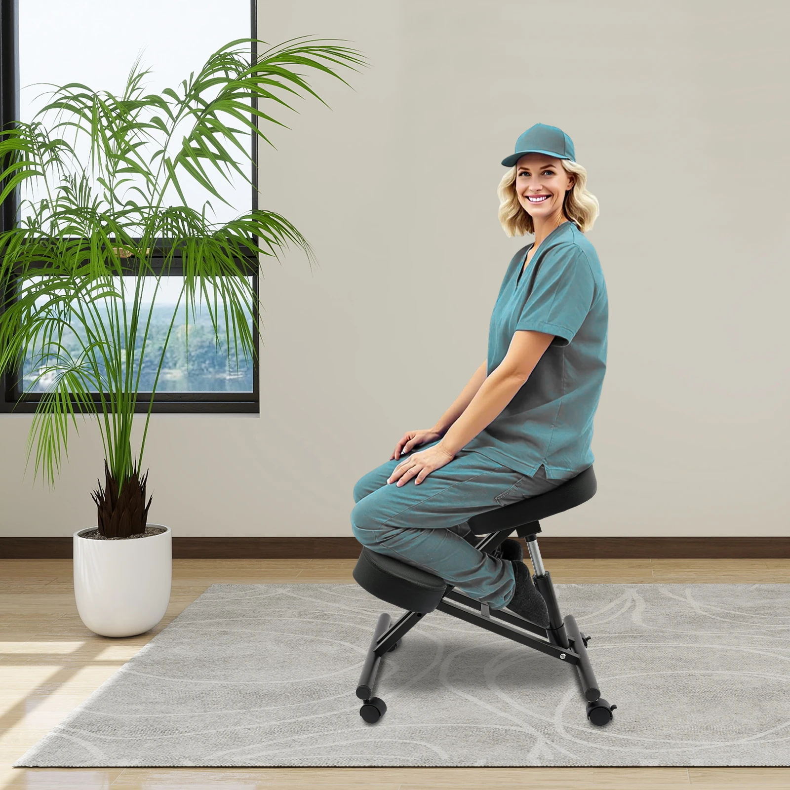 Ergonomischer Kniestuhl 100kg Tragkraft Kniehaltungsstuhl Höhenverstellbar 50-60cm Vermeidet Rundrücken Sitzhaltungskorrektur – Detail 11