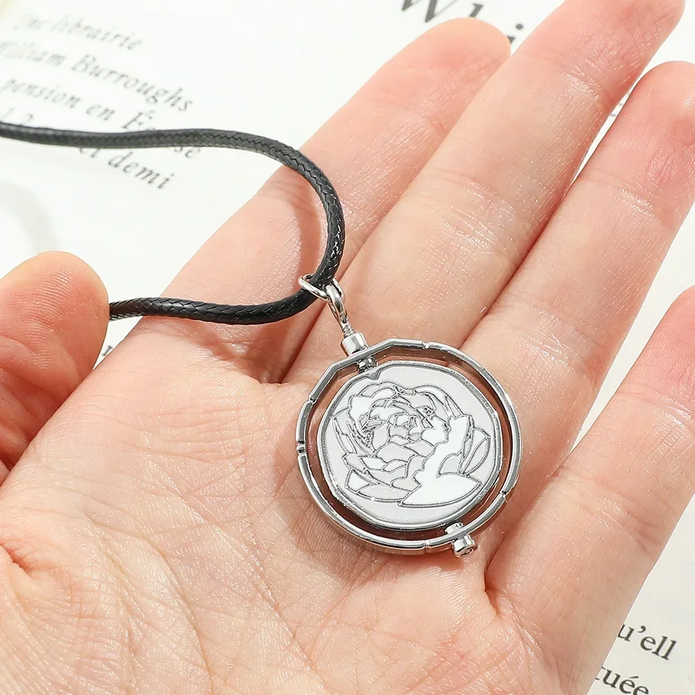 Anime League of Legends Arcane Jinx Ekko Rotating Necklace Blue Rose Pendant Necklaces Metal Fashion Jewerly Fans Collections