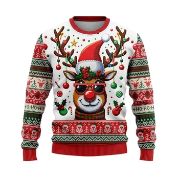 Funny Santa Claus Ugly Christmas Sweaters For Men Funny Animal Graphic Sweatshirts Xmas Holiday Unisex Pullovers men Clothing