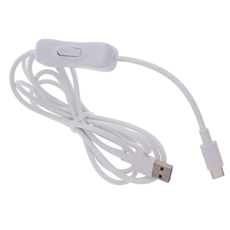 Type-C to USB Data Cable with Power Switch - Quick Charging & Data Sync, White, Multiple Lengths