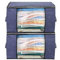 2 Pcs Clothes Storage Bag 90L Large Capacity Foldable Closet Organizer Thick Fabric Clear Window Dual-Zipper 2
