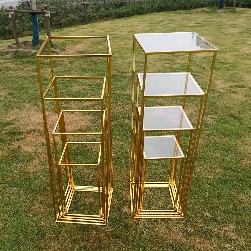 Decorazione di nozze in oro 4 pz/set puntelli in ferro con posizione geometrica piombo stradale forniture per stazioni a T zoccolo rettangolare per matrimoni