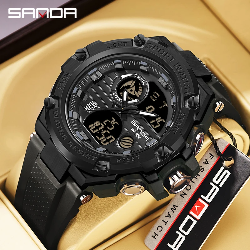 

SANDA Fashion Sport Wrist Watches for Men Military Army Dual Display Quartz Wristwatches Digital Electronic Clock Male Stopwatch