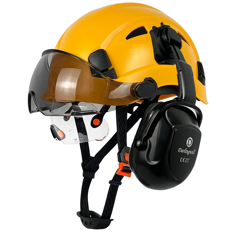 Construction Safety Helmet With Visor Ear Muffs For Engineer With Earmuff Hearing Protect Work Cap ABS Hard Hat ANSI Industrial