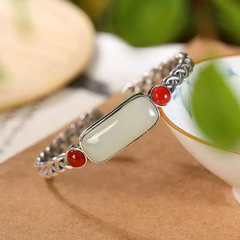 Bracelet en argent rhodié chaîne avec perles roses fluo 15+3cm