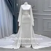 Eightale Muslim Wedding Dress High Neck Satin Customized White Ivory Arabic Bridal Gown Long Sleeves Vestido De Noiva 4