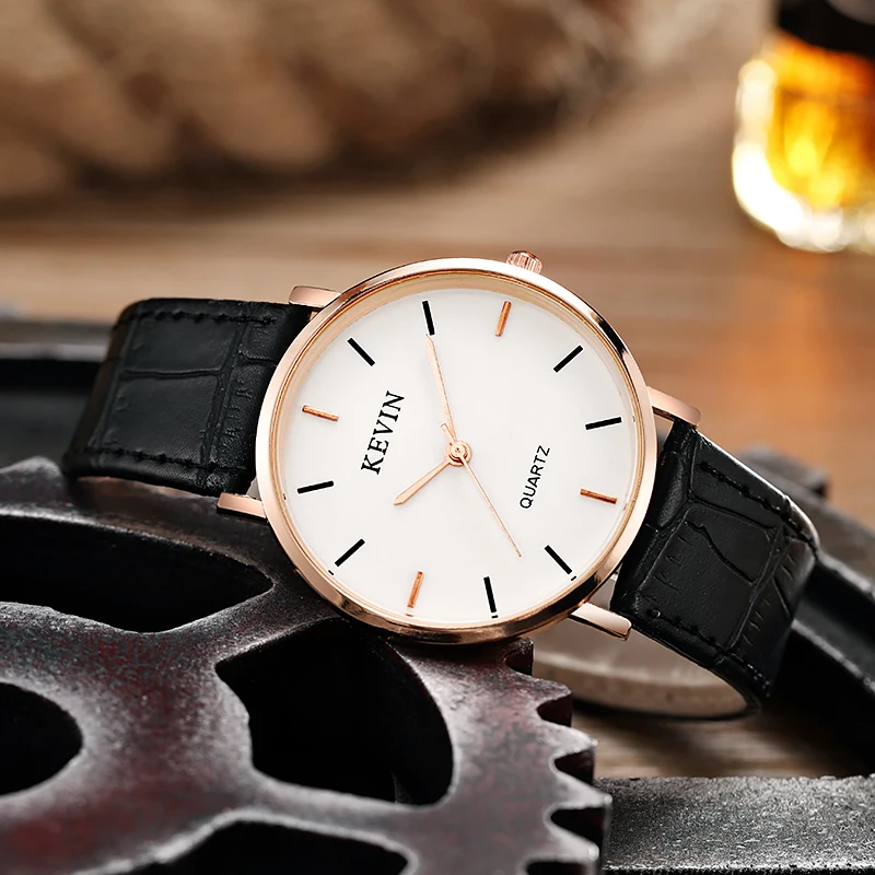 Fashion Super Thin Men Quartz Watches Simple Scale Leather Strap Men's