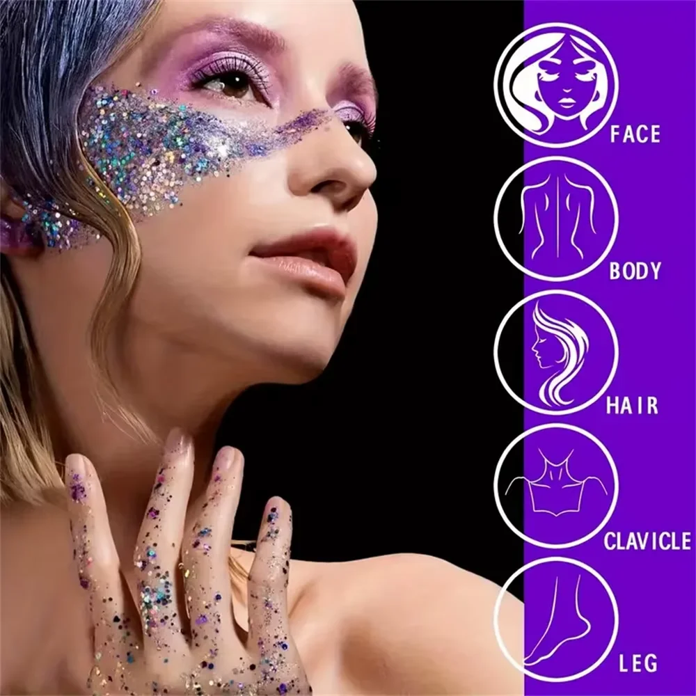 Mermaid Sequin Body Glitter Gel,LongLasting Glitter for Body Face Hair Eye Makeup,Music Festival Party Long Lasting Face Glitter 5