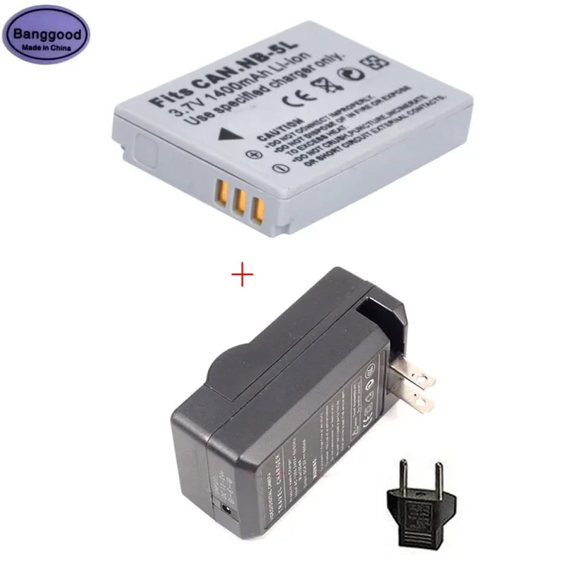 

3.7V 1400mAh NB-5L NB5L Camera Battery + AC Charger for Canon SX200is SX220HS SX230HS CB-2LXE PowerShot S100 S110 SD950 SD970