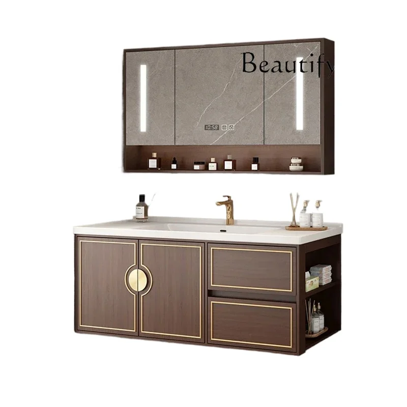 ceramic integrated basin smart bathroom washbasin bathroom Chinese cabinet combination oak