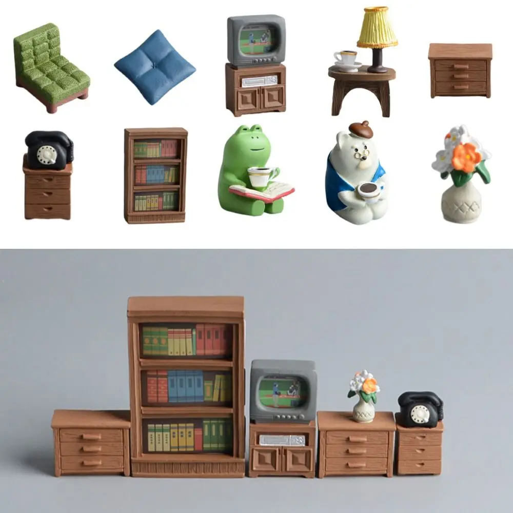 

Разноцветная мебель для кукольного домика, подарок, микро-ландшафт, полимерные аксессуары для кукол, снежный шар, ТВ-тумба, диван, кабинет, модель мини-сцена