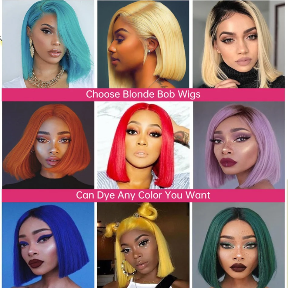 Honey Blonde 613 Colored Human Hair Wigs T Part Lace Wig For Women Human Hair Remy Brazilian Cheap Straight Short Bob Wig